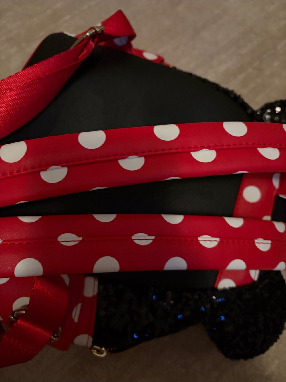Disney Red and White Polka Dot Minnie Backpack with Sequin Ears - Picture 5 of 5